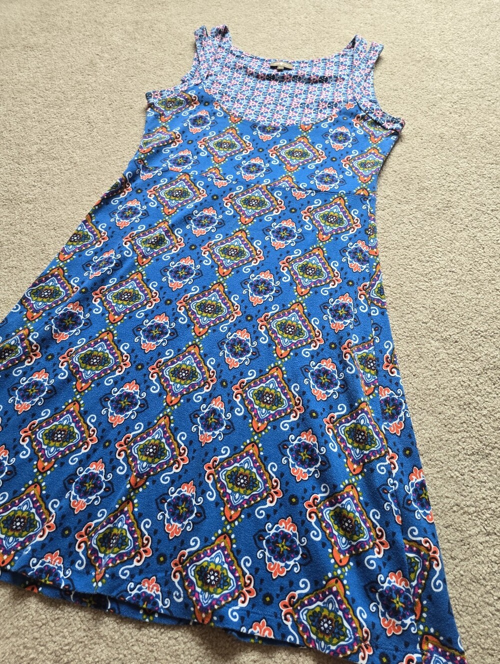 Surkana Barcelona Blue Print Midi Dress Size Large Fits Medium